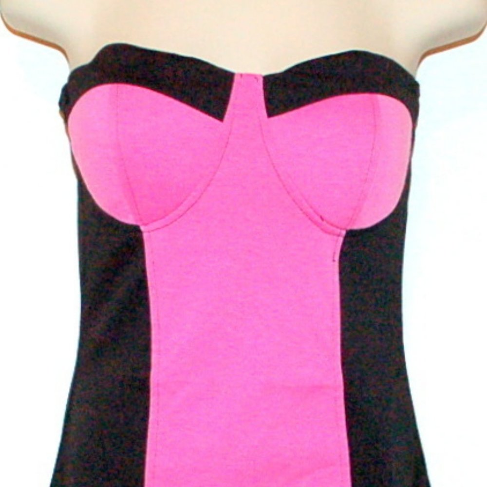 Sleveless Hot Pink and Black Colorblock Party Dress